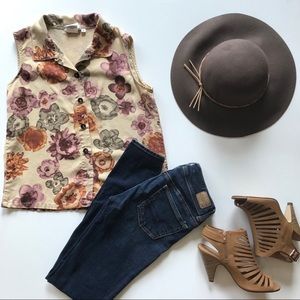 •Watercolor Floral Button Up Tank